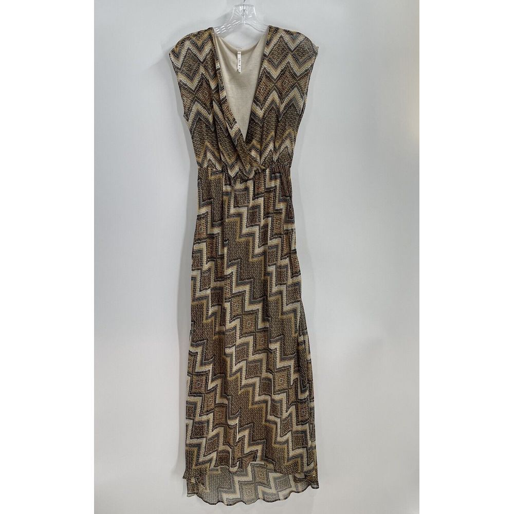 Willow Clay Dress Women's Small Brown Geometric Design Sleeveless High‎ Low